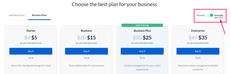 unlimited users for dropbox cost