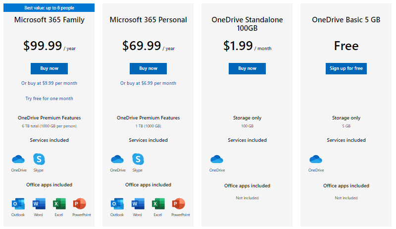OneDrive Pricing OneDrive Pricing